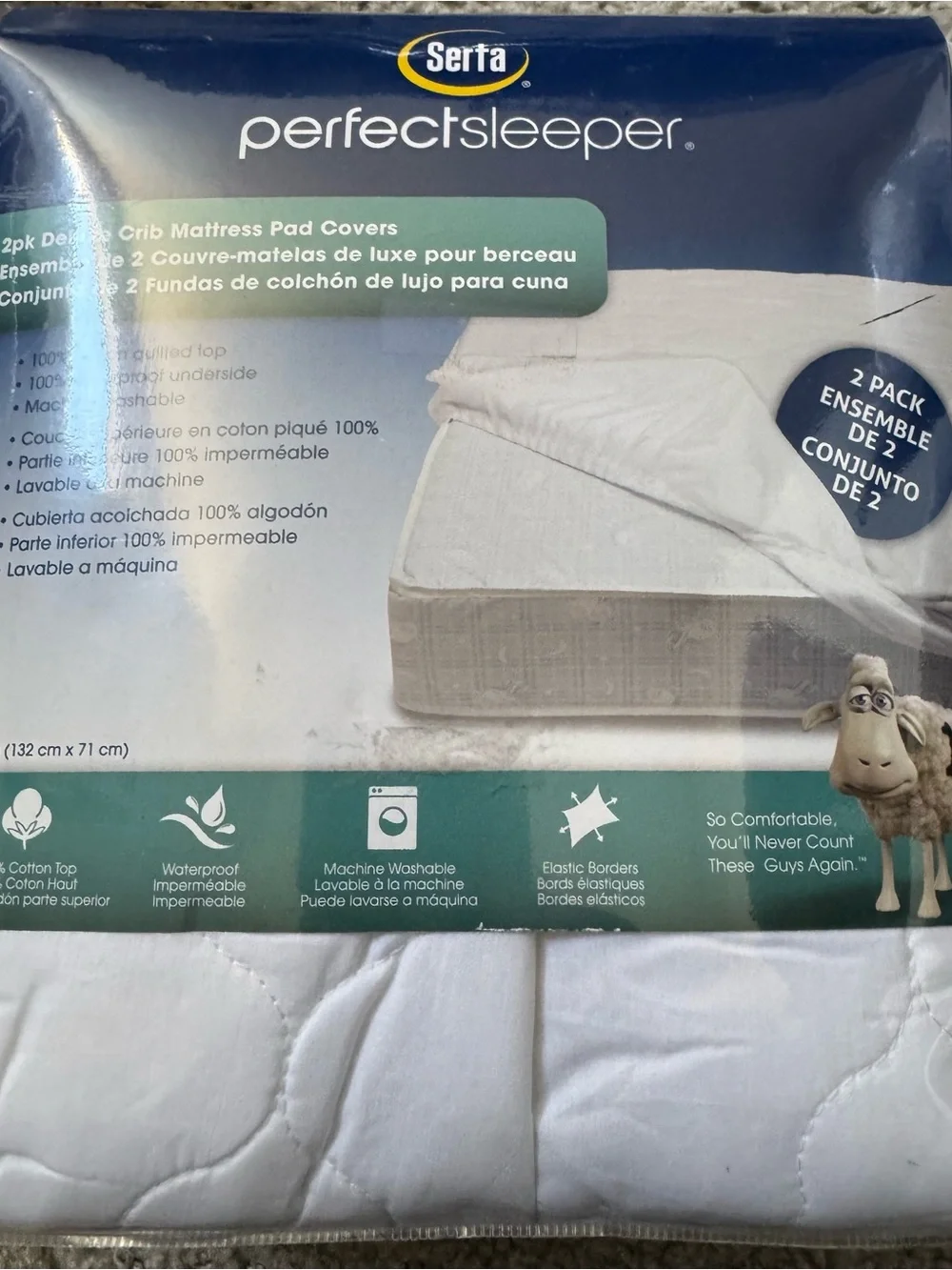 Perfect Sleeper White Crib Mattress Pad Covers - 2 Pack